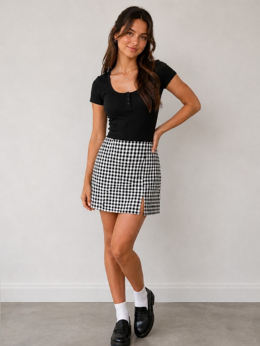 Princess Polly Gingham Mini Skirt Black White Preppy Chic Office Sz 2 - Picture 7 of 8